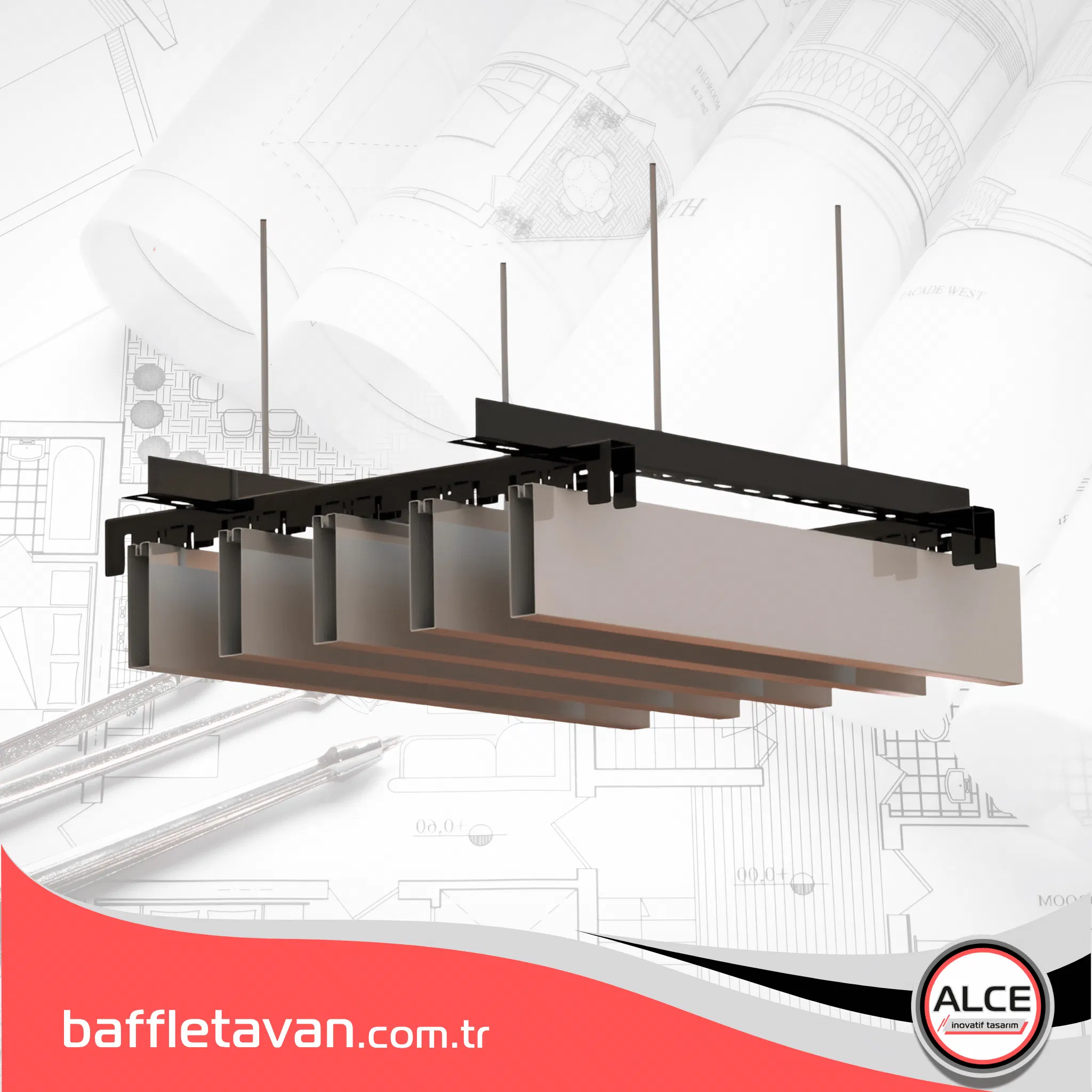 Baffle Tavan Teknik Görseli