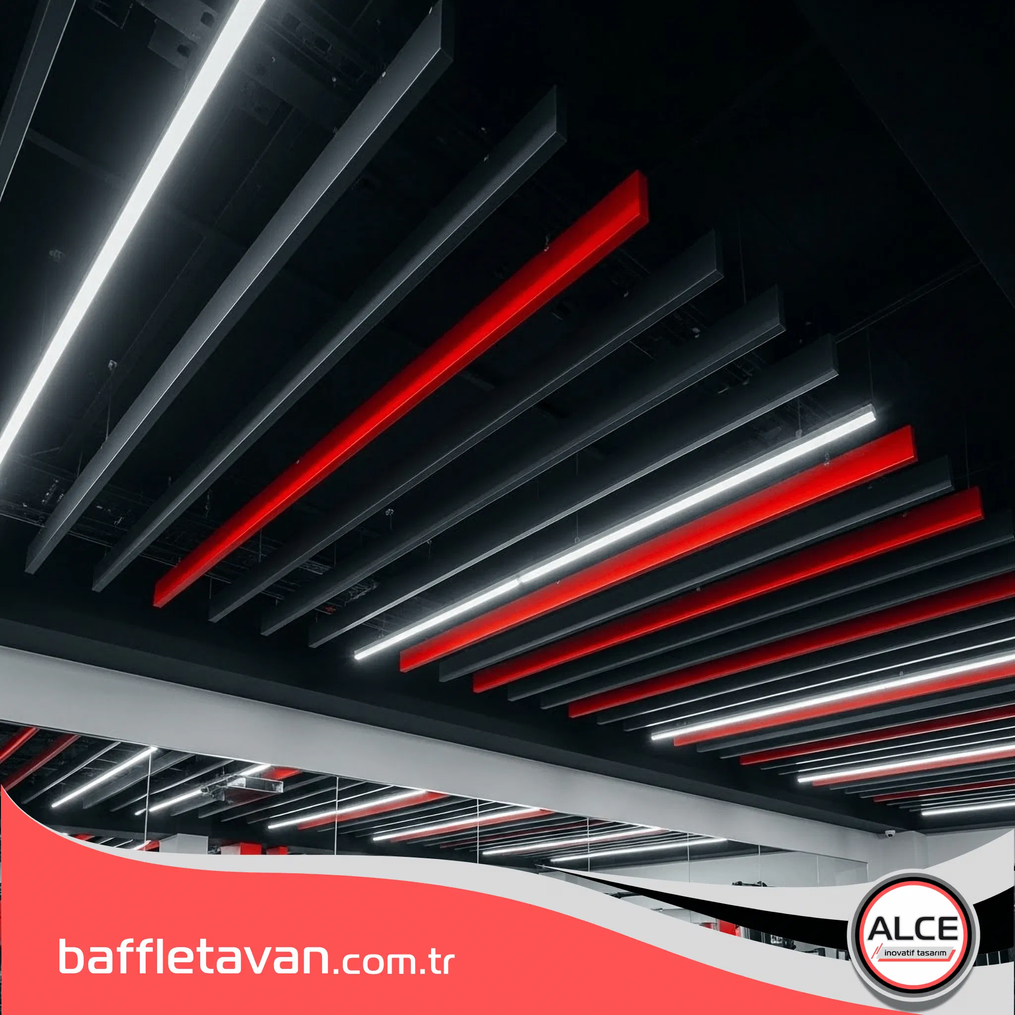 Baffle tavan sistemleri, lineer (doğrusal) aydınlatma armatürleri gibi servis elemanlarının paneller arasına veya üzerine kusursuz bir şekilde entegre edilmesine olanak tanır.