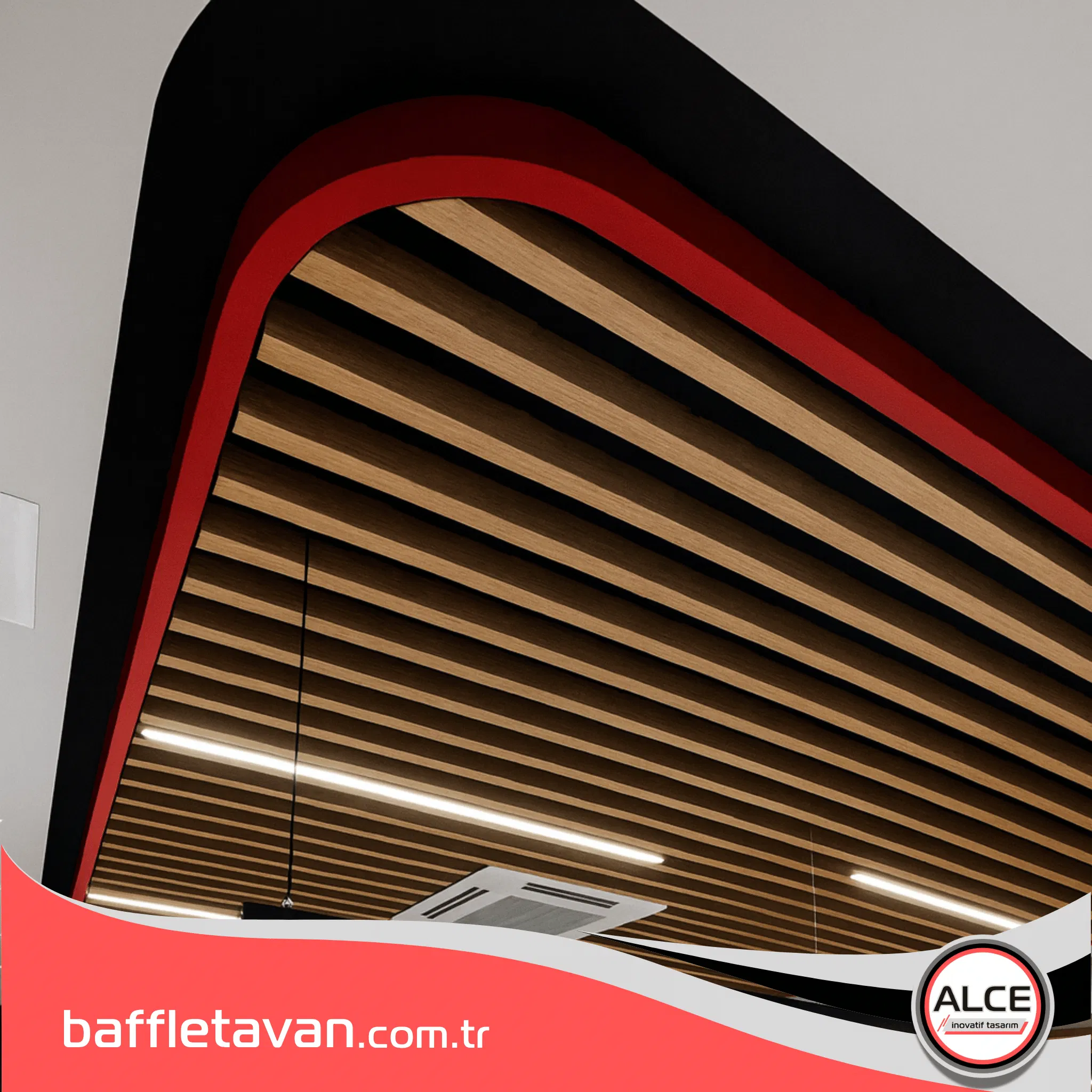 Metal Baffle Tavan sistemleri, kavisli hatlar ve farklı renk katmanları gibi özel tasarım detaylarıyla entegre edilerek, standart lineer (doğrusal) görünümün ötesinde estetik çözümler sunar.
